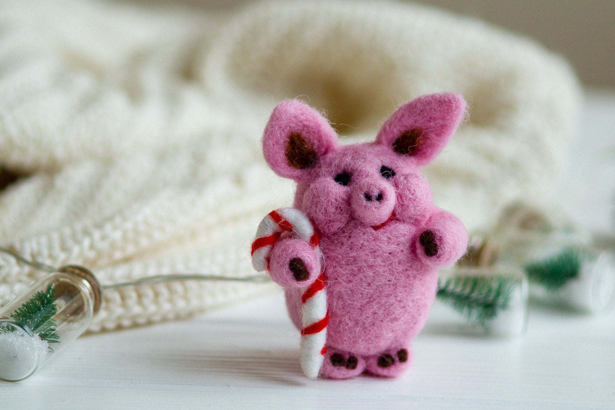 Felted Pig Ornament - WoollyFox